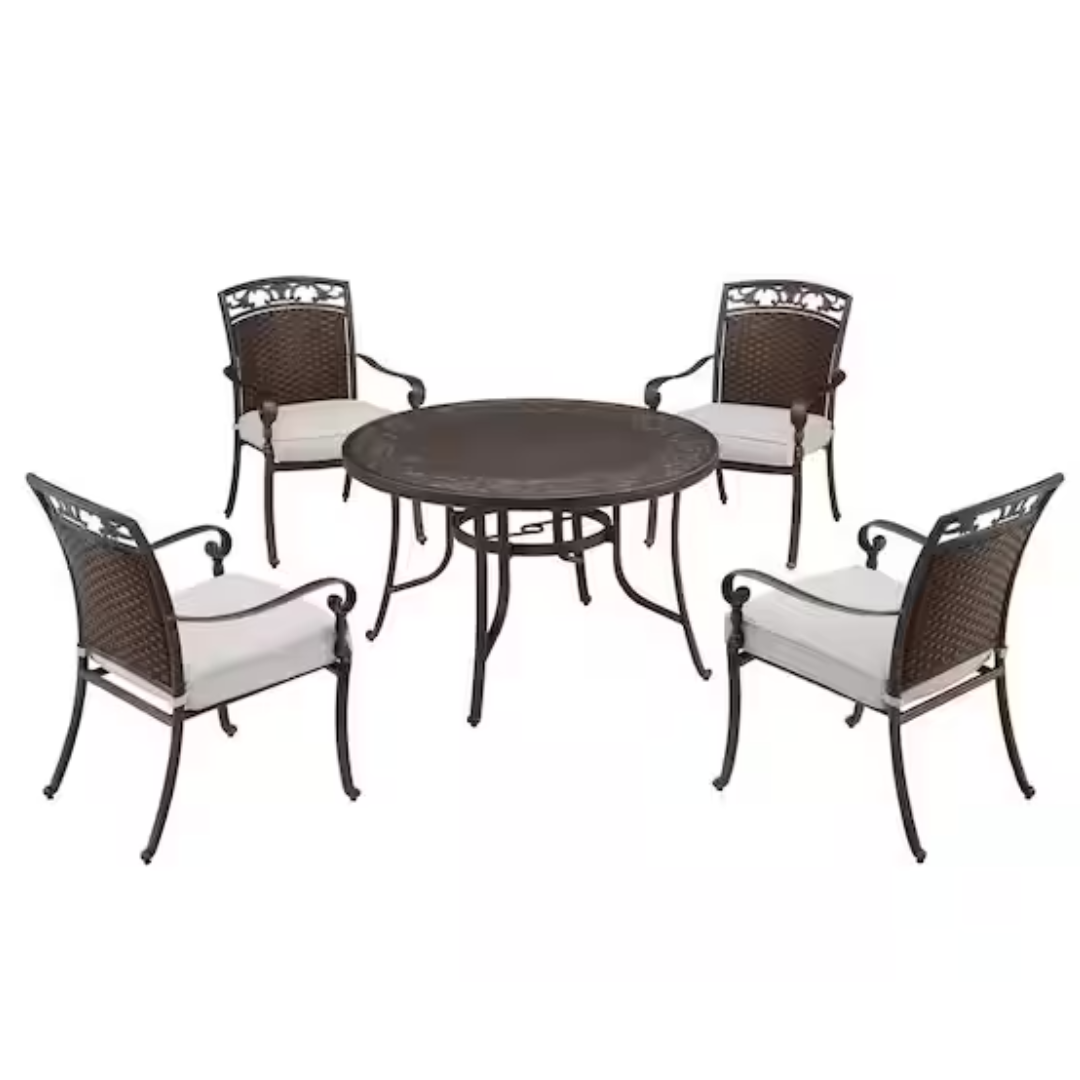 Wilshire Heights 5-Piece Cast and Woven Back All Aluminum Outdoor Dining Set
