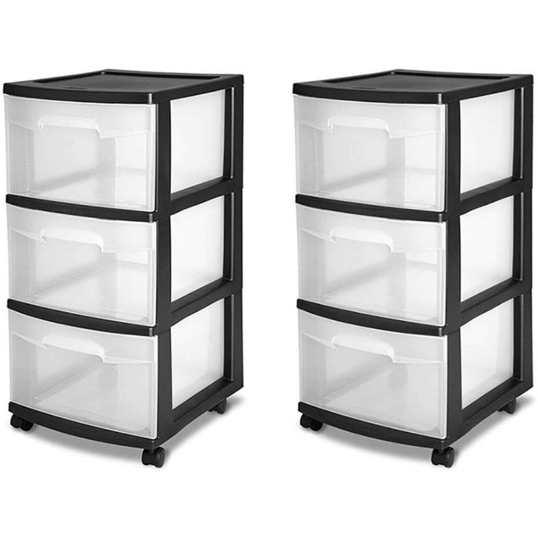 2-Pack Sterilite 3 Drawer Plastic Rolling Storage Cart with Wheels
