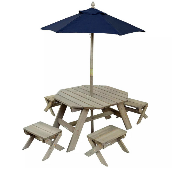 KidKraft Octagon Kid’s Picnic Table, Stools & Umbrella 6-piece Set + $10 Kohls Cash!