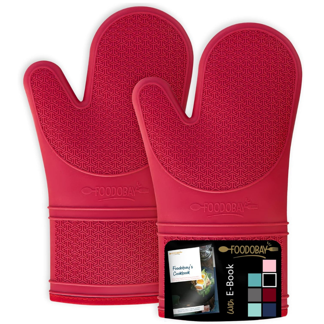 2-Set Foodobay 12.5" Heat Resistant 500F Silicone Oven Gloves