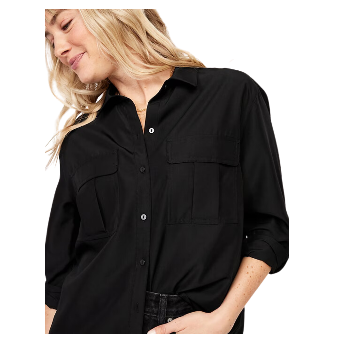 Old Navy Women's Button-Down Utility Shirt (Black Jack)
