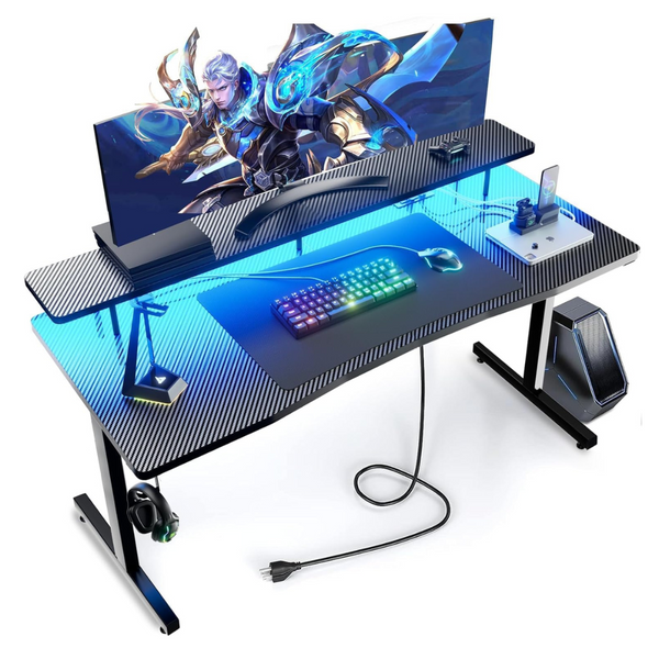 55" GTRACING Computer Desk w/ RGB LED Lights, Monitor Stand, & Mousepad