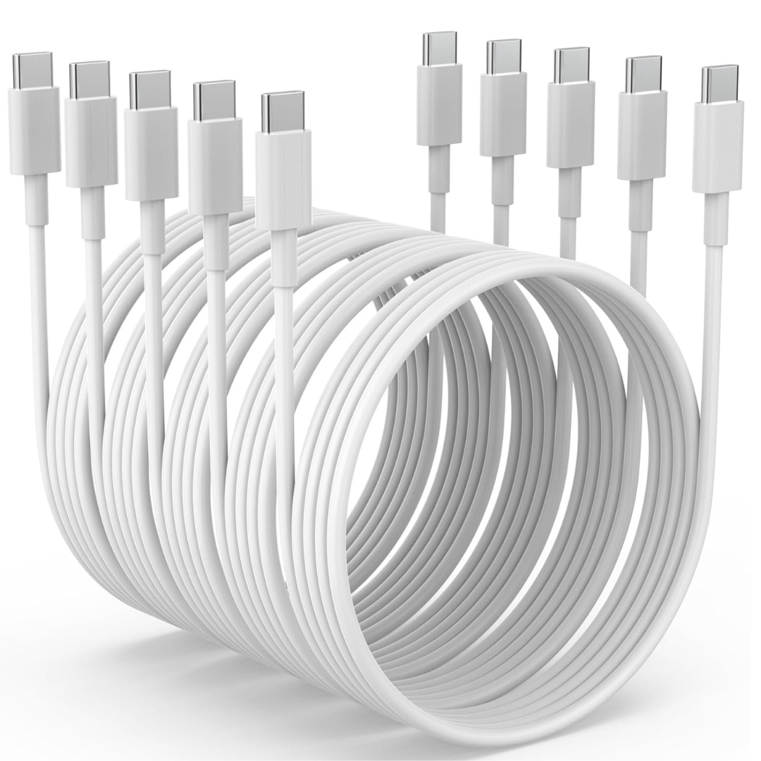 5-Pack 6ft 60W/3A USB-C to USB-C Charger Cables