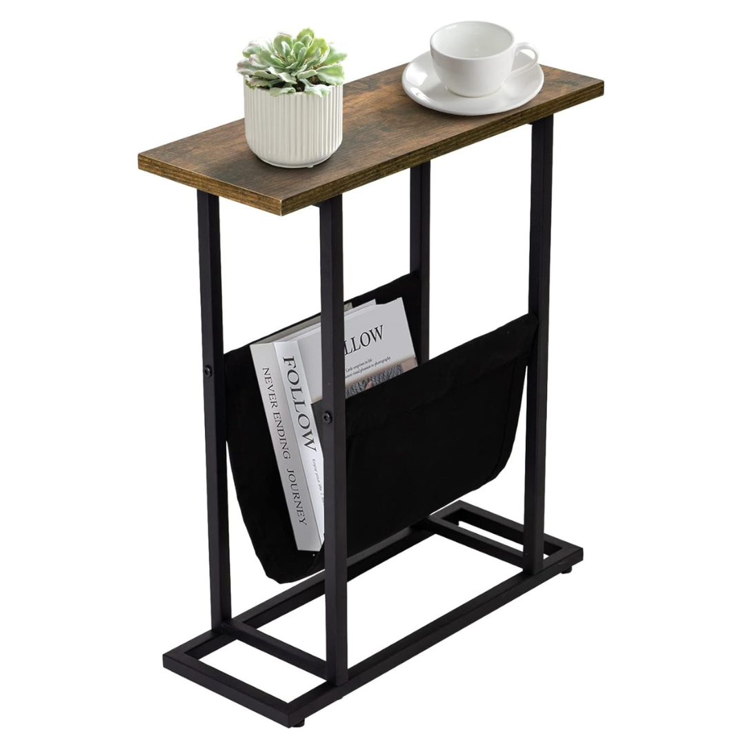 Narrow Small Side End Table with Magazine Holder