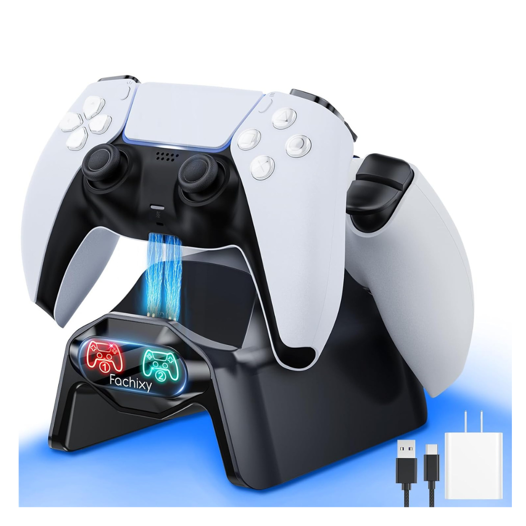 Fachixy PS5 Controller Charger Station with Fast Charging Cord