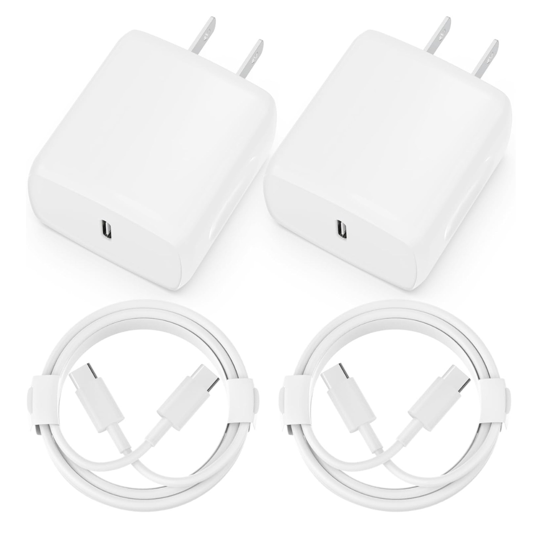 2-Pack 20W USB-C Fast Wall Charger Adapter with 2-Pack 6ft USB-C Cables