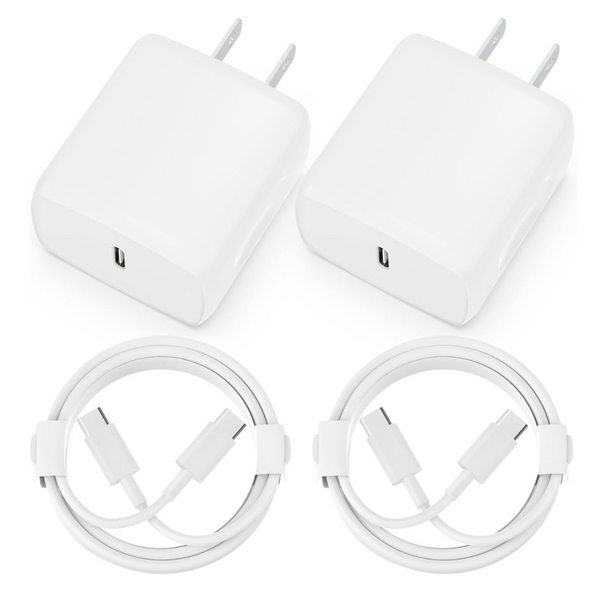 2-Pack 20W USB-C Fast Wall Charger Adapter with 2-Pack 6ft USB-C Cables