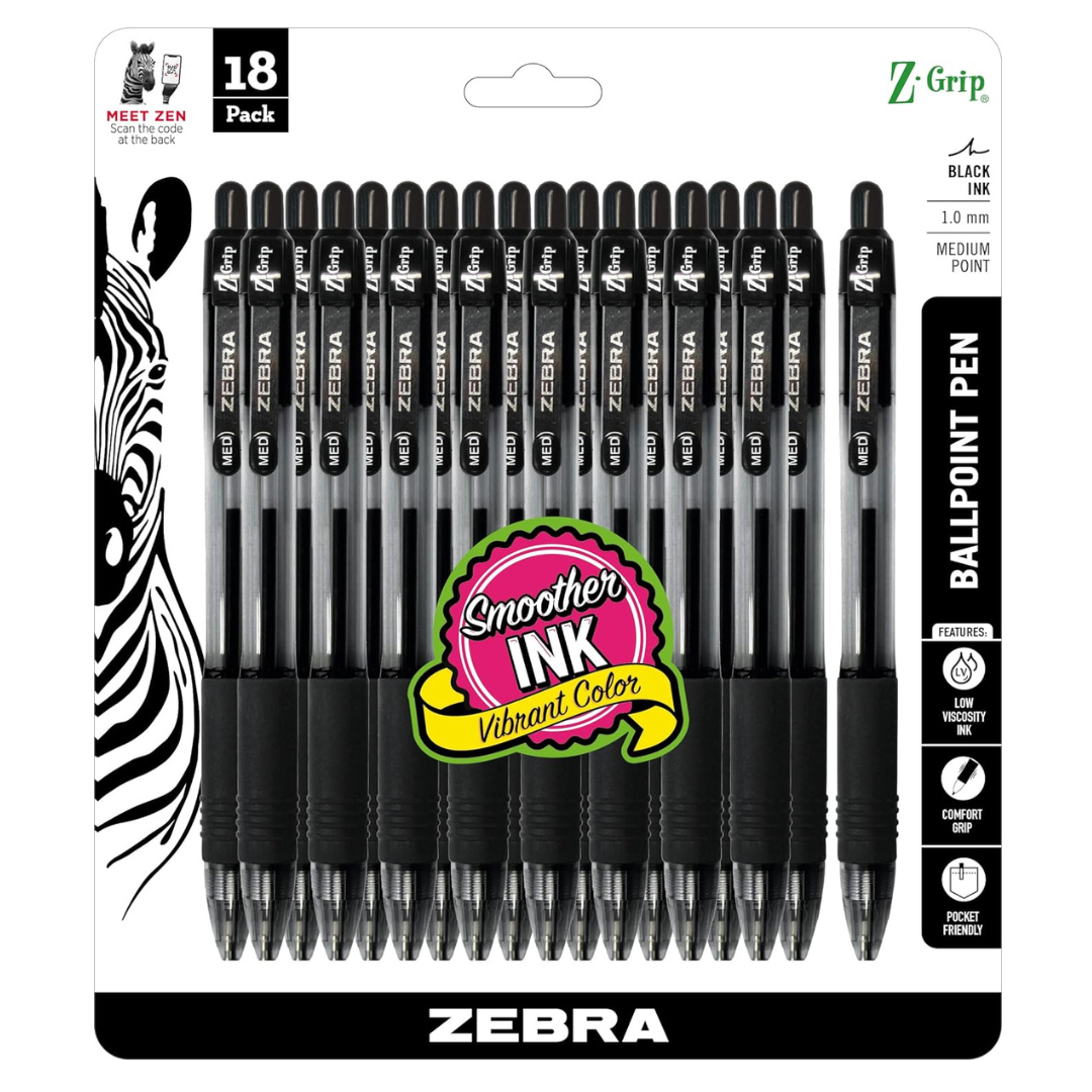 18-Count Zebra Pen Z-Grip Retractable Ballpoint Pens