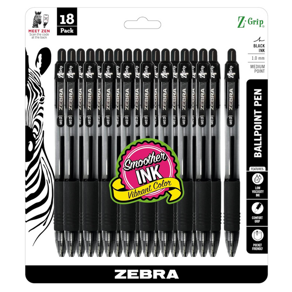 18-Count Zebra Pen Z-Grip Retractable Ballpoint Pens