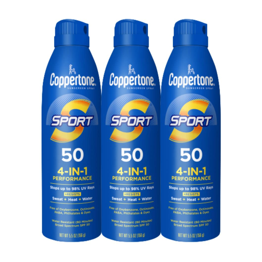 3-Pk Coppertone SPORT Sunscreen Spray SPF 50, Water Resistant