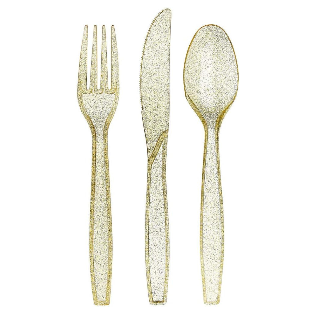 180-Pc Gold Plastic Silverware Cutlery Set