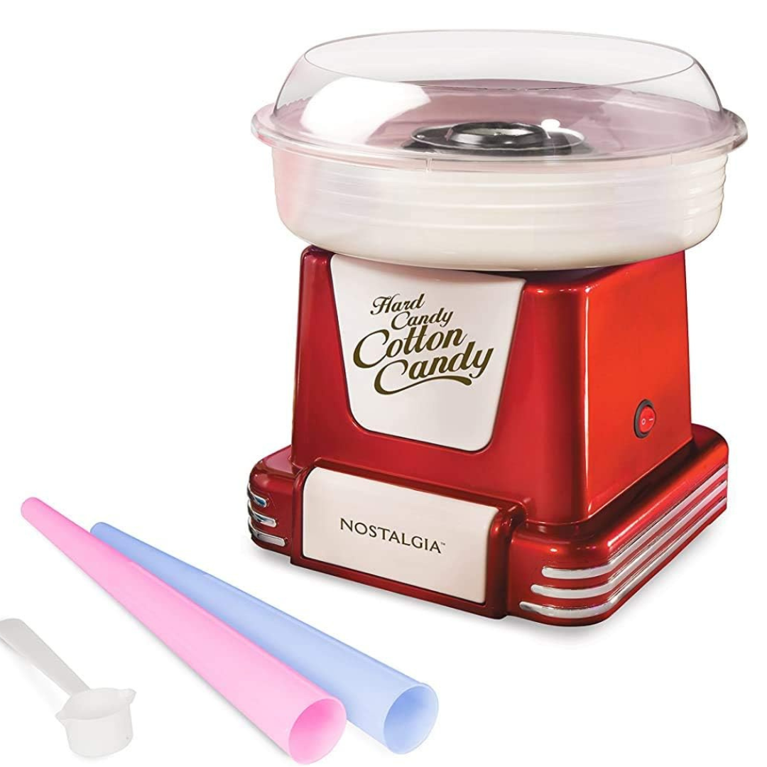 Nostalgia Cotton Candy Machine with 2 Reusable Cones, 1 Sugar Scoop, and 1 Extractor Head