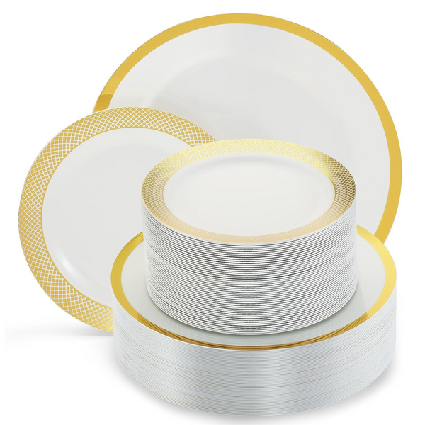 Madee Heavyweight 100 Pcs Plastic Plates for 50 Guests  50 Dinner Plates & 50 Dessert Plates