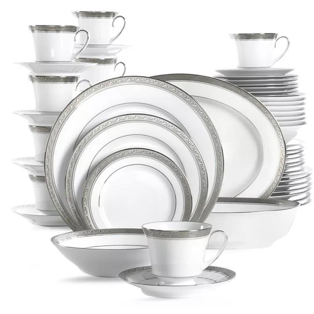 Noritake Crestwood Platinum 50-Piece Porcelain Dinnerware Set