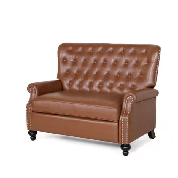 Noble House Dero Cognac Brown/Espresso Faux Leather Standard Recliner with Tufted Cushions