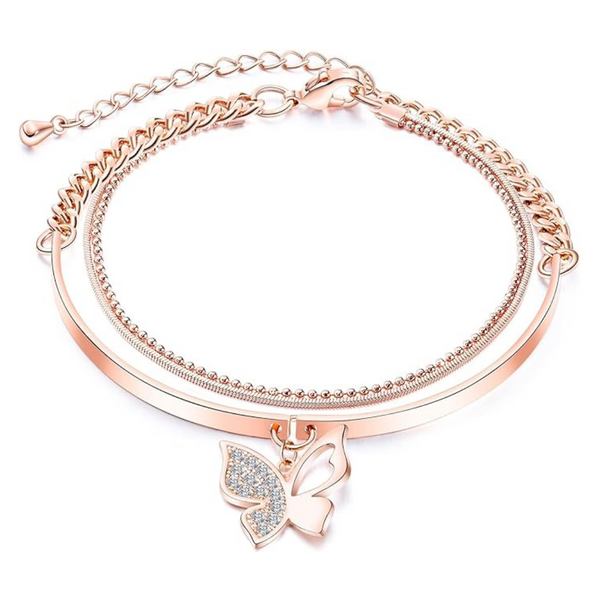 PEAS Rose Gold Butterfly/Geometric/Cross Pendant Bracelet