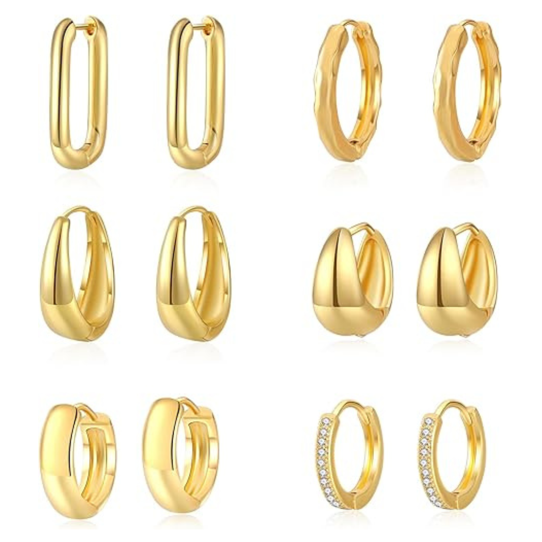 6-Pairs ZTQ Chunky Gold Hoop Earrings Set for Women