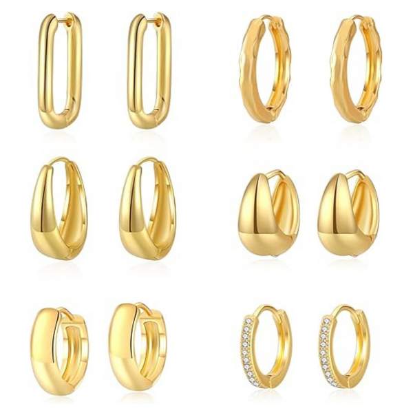 6-Pairs ZTQ Chunky Gold Hoop Earrings Set for Women