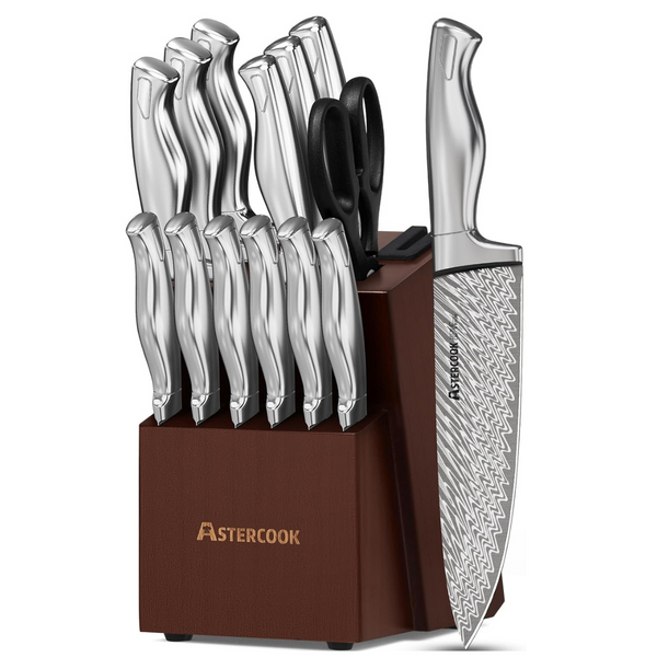 15-Piece Damascus Kitchen Knife Set with Block