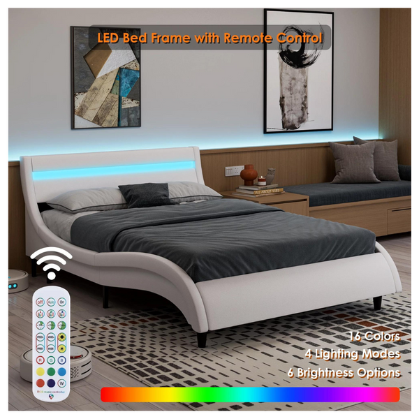 Homfa 16 Colors Led Wooden Platform Bed Frame