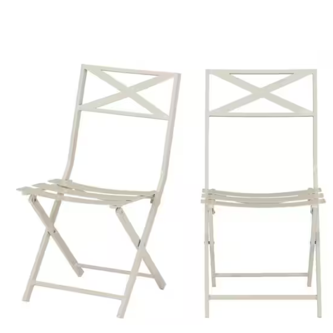 2-Pack Folding Steel Slat Outdoor Bistro Chairs