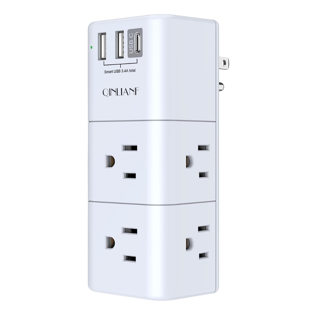 USB Outlet Extender Surge Protector with 6 AC Outlets & 3 USB Ports