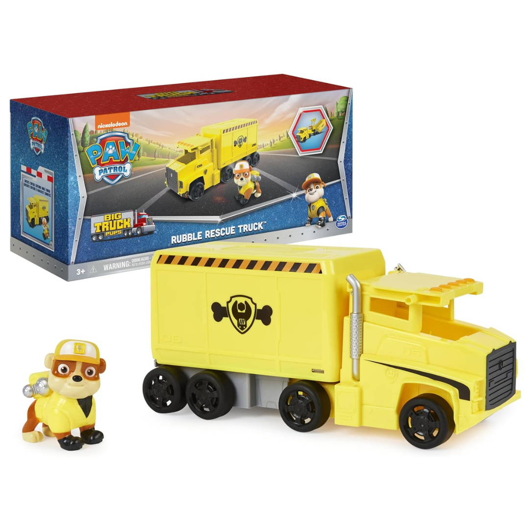 Paw Patrol, Big Truck Pup’s Rubble Transforming Toy Trucks with Collectible Action Figure
