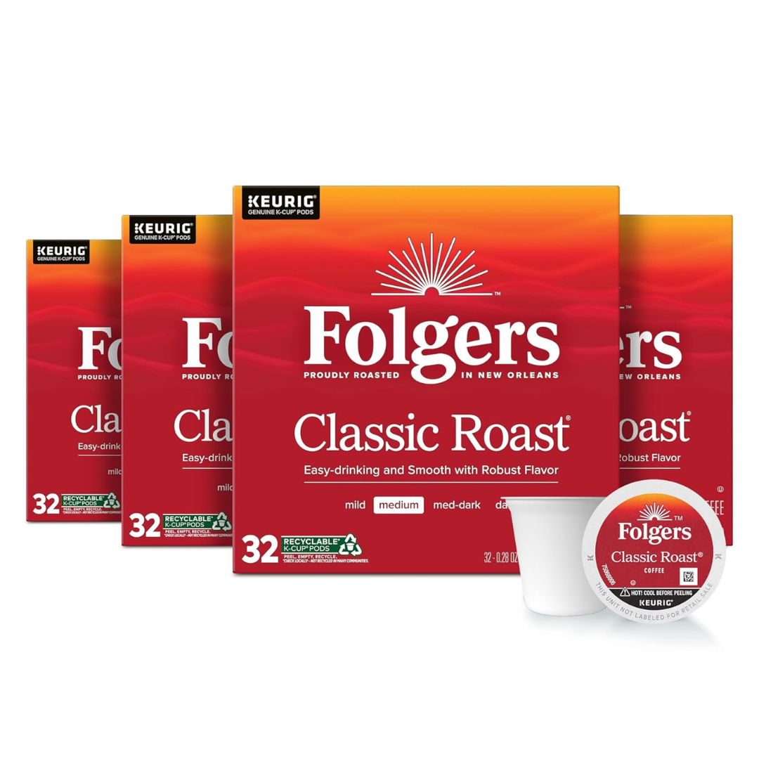 Folgers Classic Roast Medium Roast Coffee (128 Keurig K-Cup Pods)