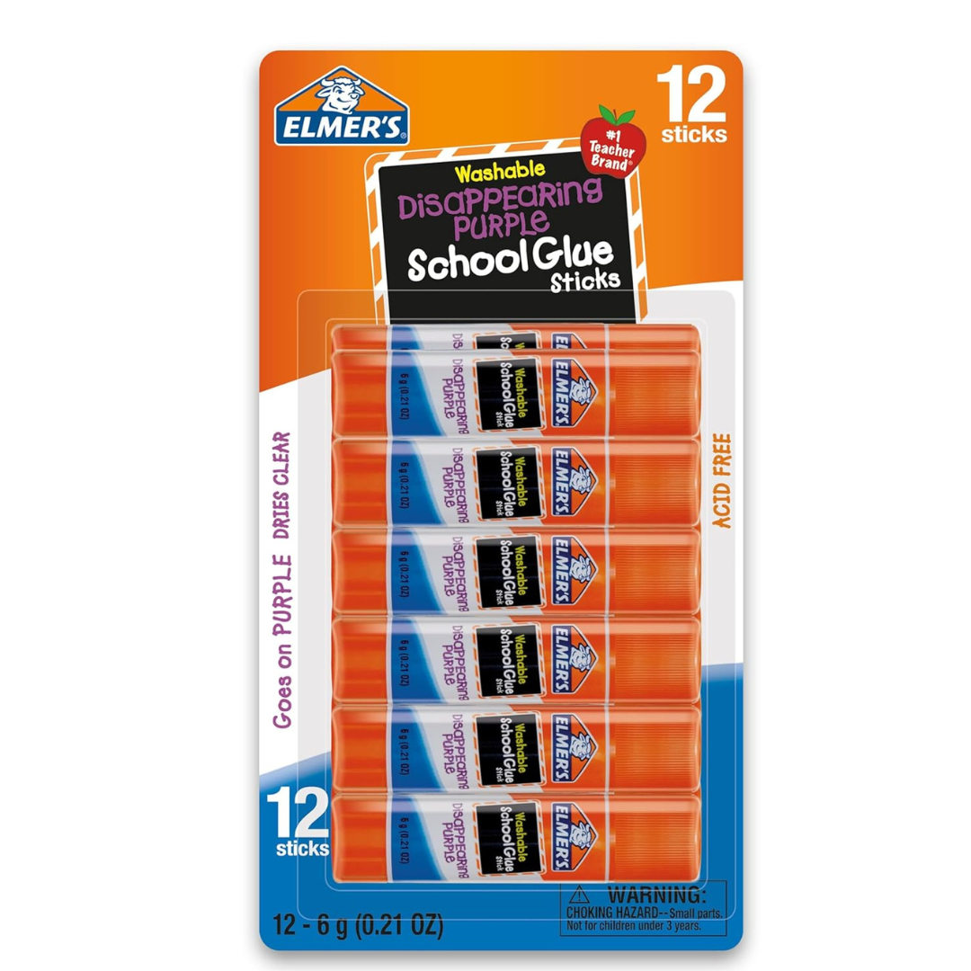 12-Count Elmer's Disappearing Purple School Glue Sticks, Washable