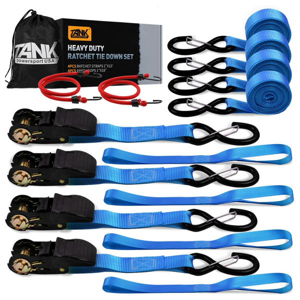 Tankpower Retractable 1650Lb Break Strength Heavy Duty Ratchet Straps Set