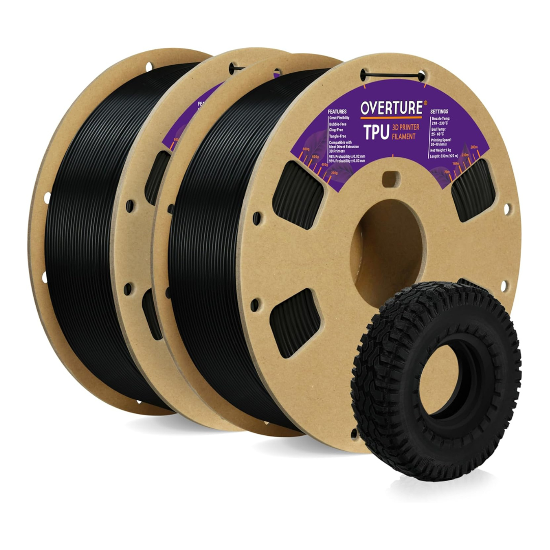 2-Pack 1-Kg Overture Tpe Flexible 3D Printing Filament Spool (1.75mm, Black)