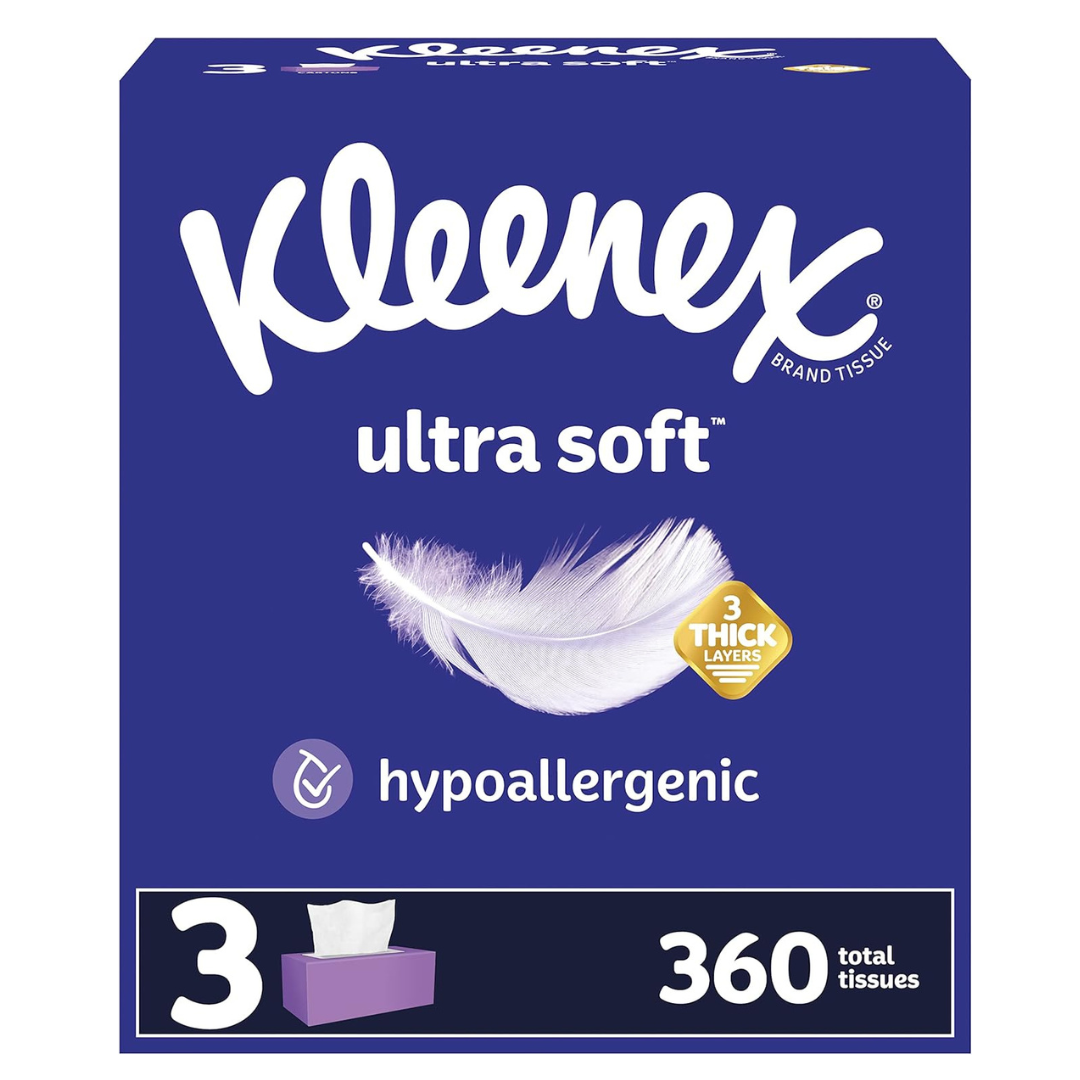 Kleenex Ultra Soft Facial Tissues, 3 Boxes (120 Tissues per Box)