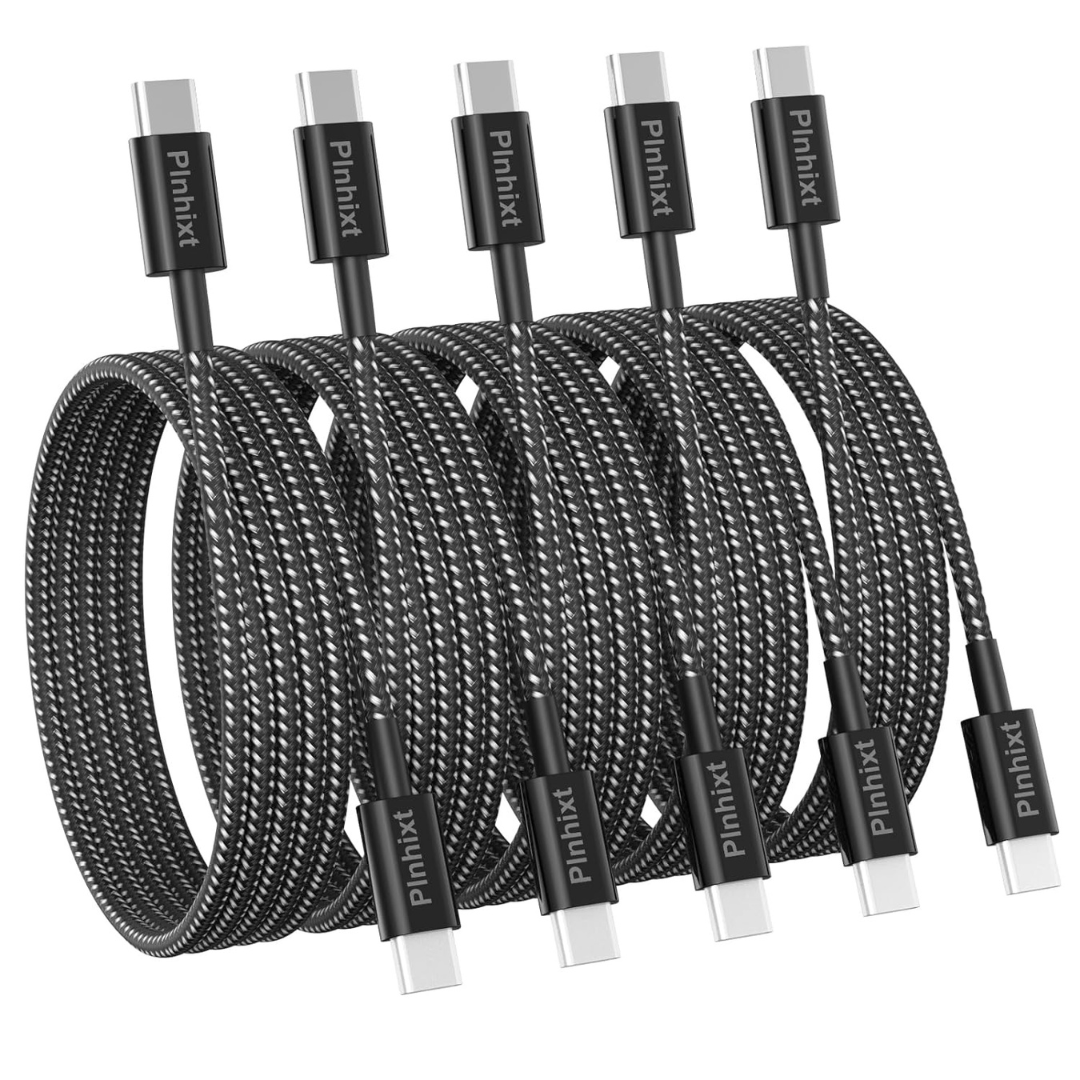5-Pack 6ft 60W USB-C to USB-C Charging Cables
