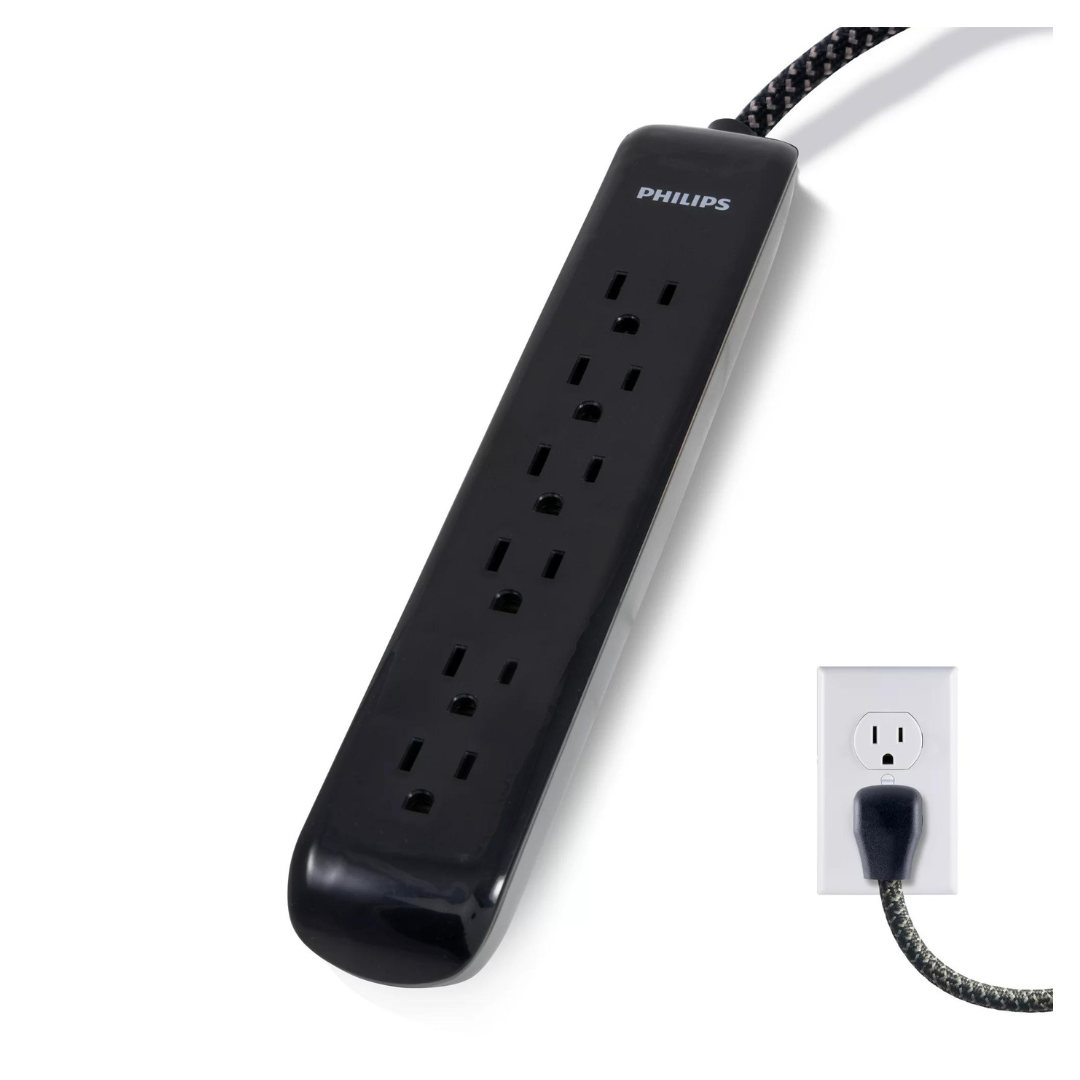 Philips 4ft 6 Outlet Surge Protector Power Strip Power Cord