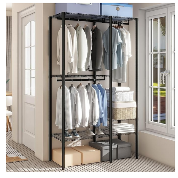 77" Fleximounts 4-Tier Clothes Rack w/ Adjustable Shelves & Hanger Rods