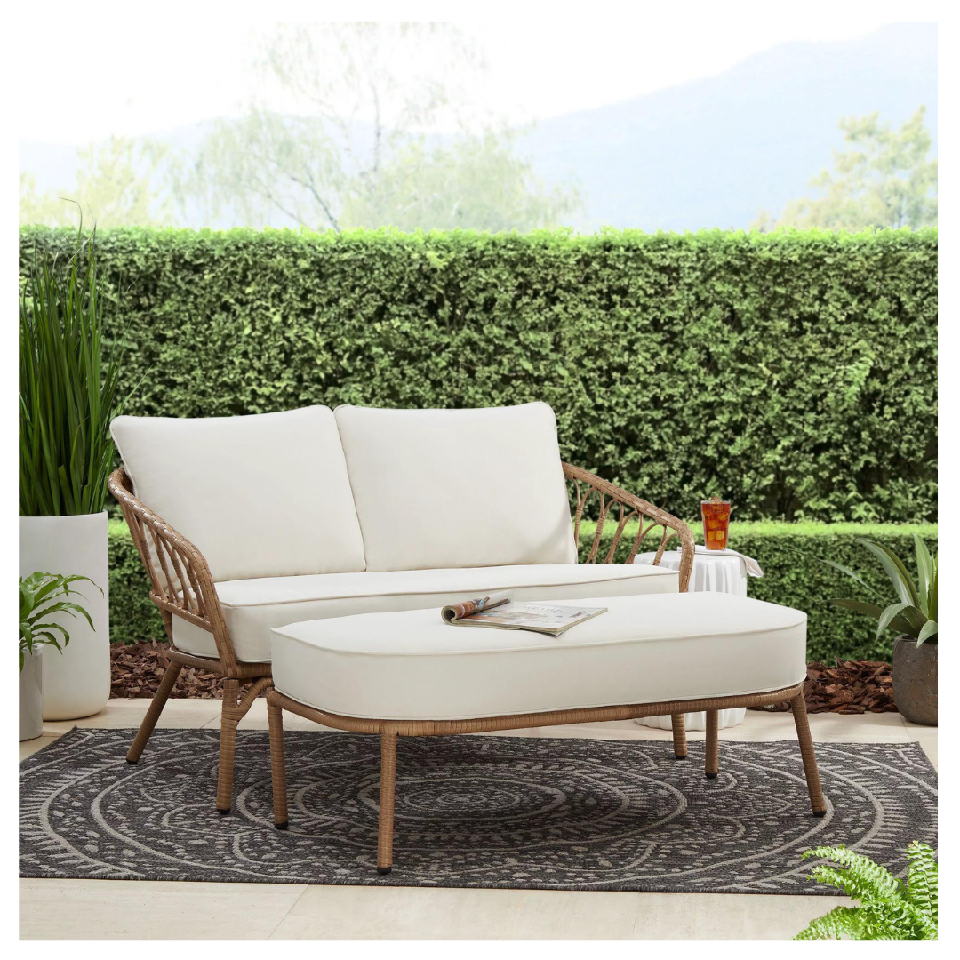 Willow Sage Wicker All-Weather Outdoor Loveseat and Ottoman Set