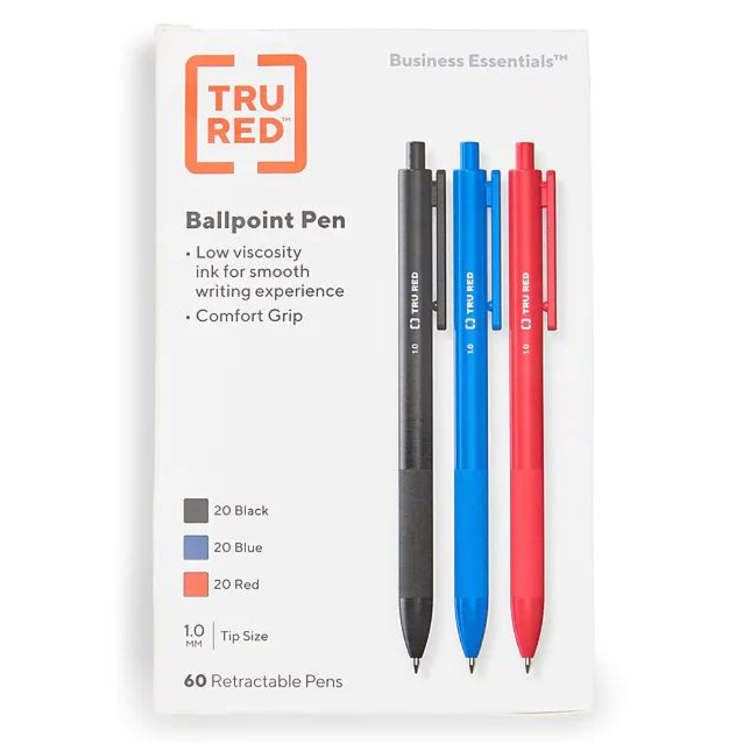 60-Pack TRU Red Ballpoint Gripped Retractable Pens