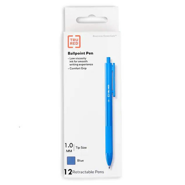 TRU Red Ballpoint Gripped Medium Point Retractable Pen, 1.0mm