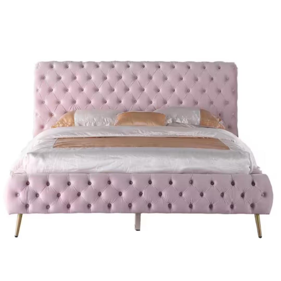 Janine Tufted Velvet California King Size Platform Bed (Pink)