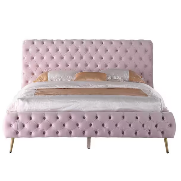 Janine Tufted Velvet California King Size Platform Bed (Pink)