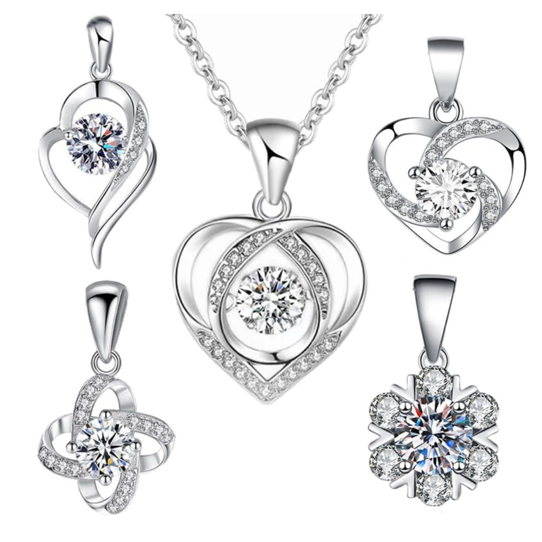 Cryhand 5 in 1 Moissanite Sterling Silver Pendant Necklace Set