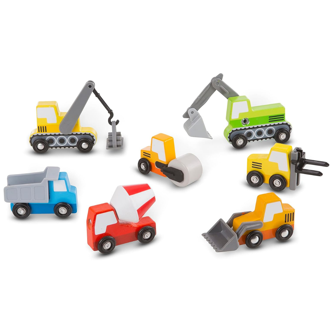 Melissa & Doug 8-Piece Wooden Construction Site Vehicle Toys