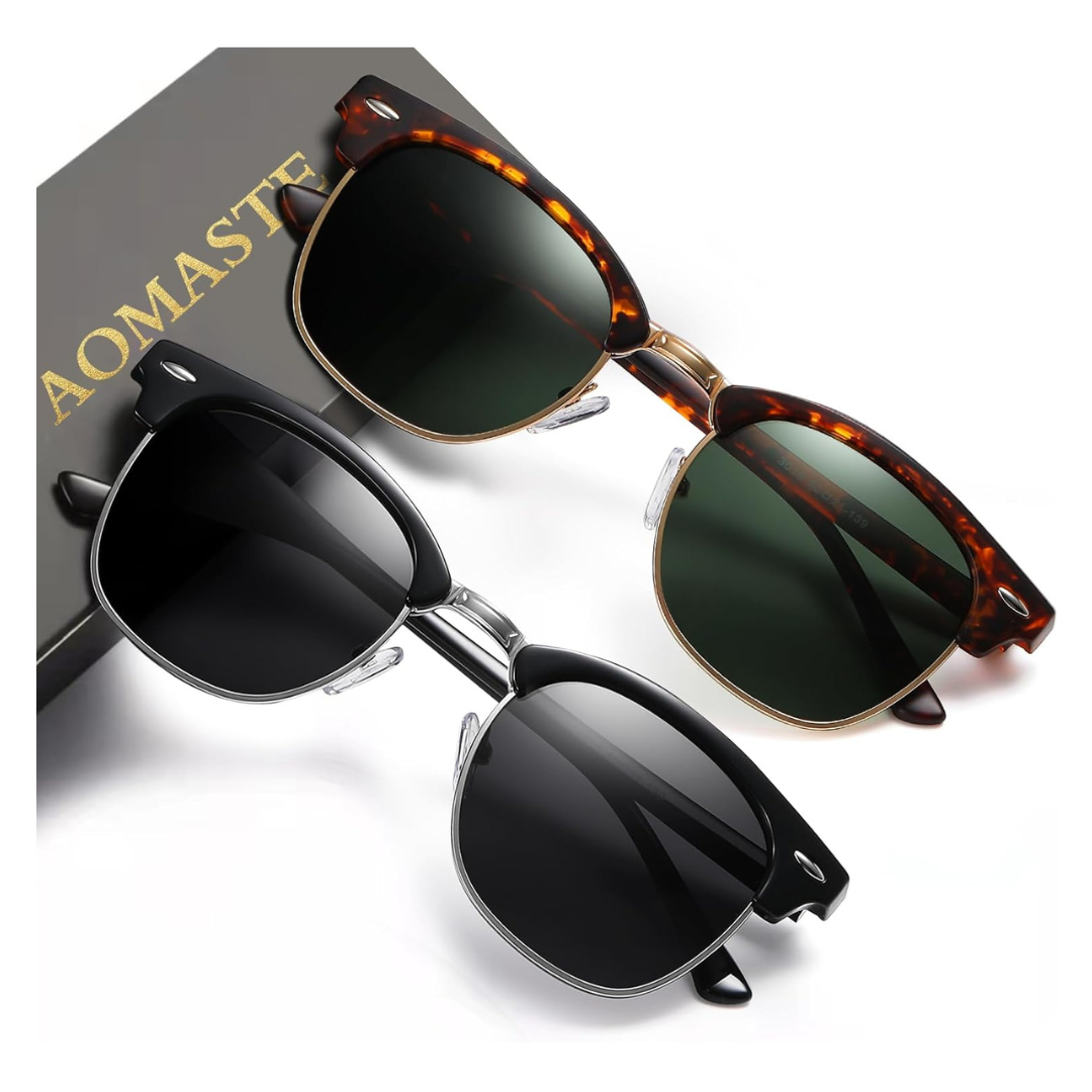 2-Pack Unisex Classic Semi-Rimless Polarized Sunglasses