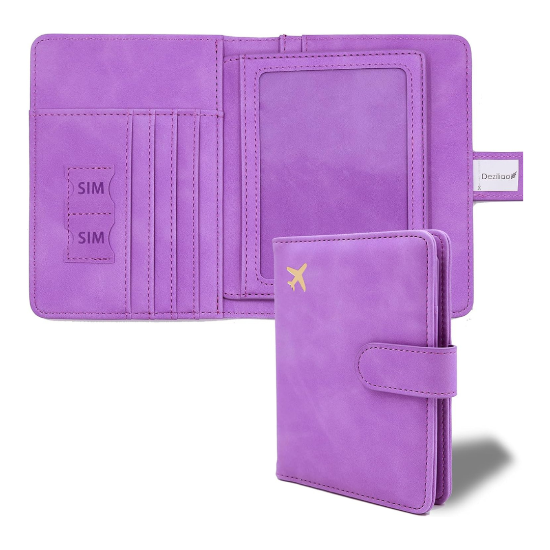 PU Leather Passport Holder Wallet with Vaccine Card Slot