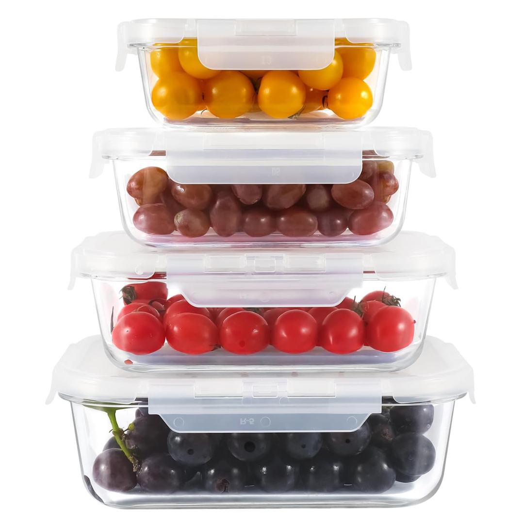 Set of 4 EonTone BPA Free Leak Proof Large Food Storage Containers