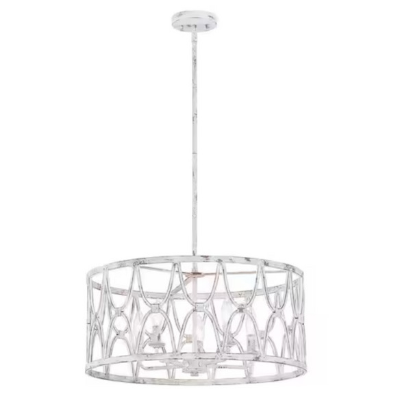 Kawoti 5-Light Distressed Washed White Pendant Light with Drum Shape