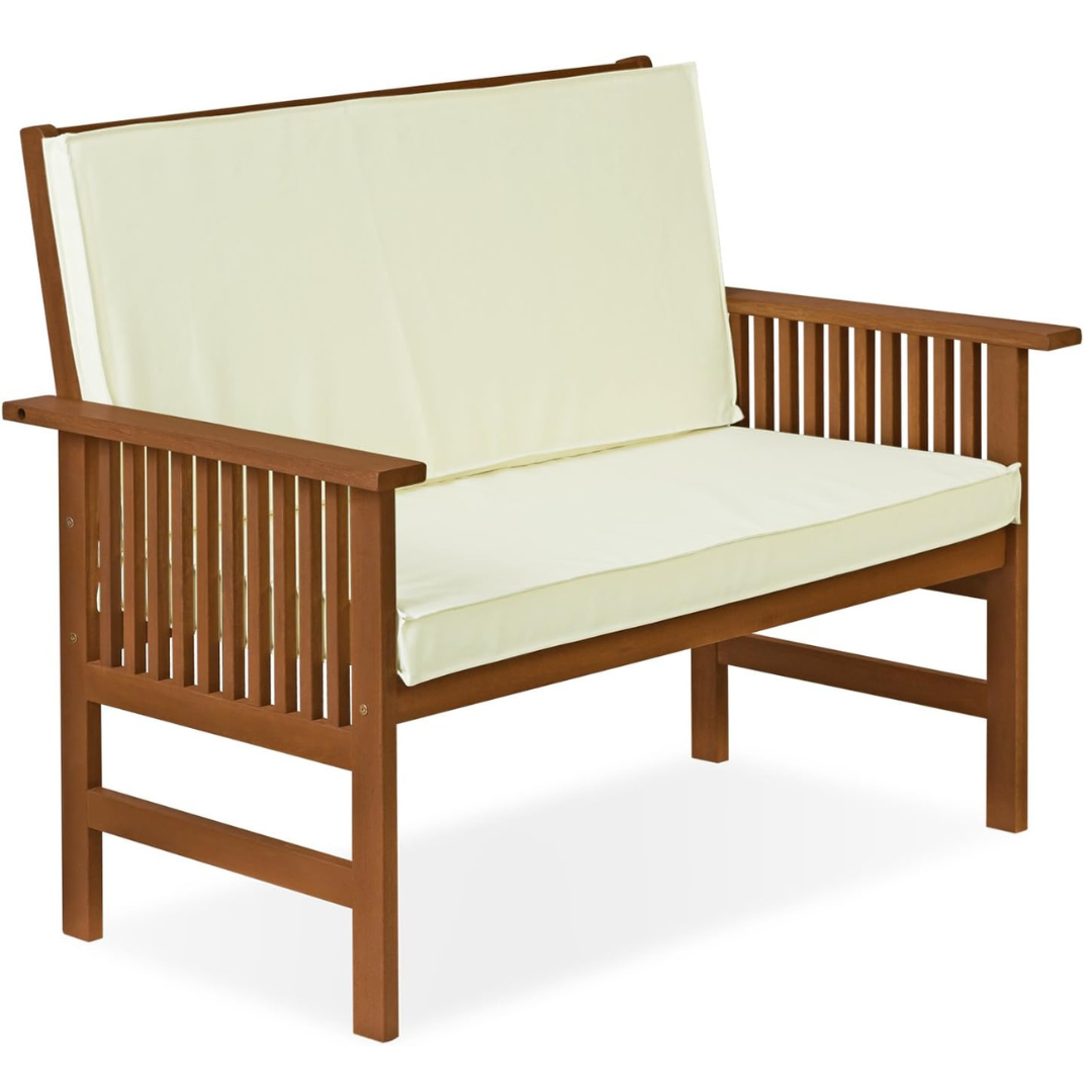 Furinno Tioman Outdoor Hardwood Patio Furniture Mediterranean Bench with Cushion