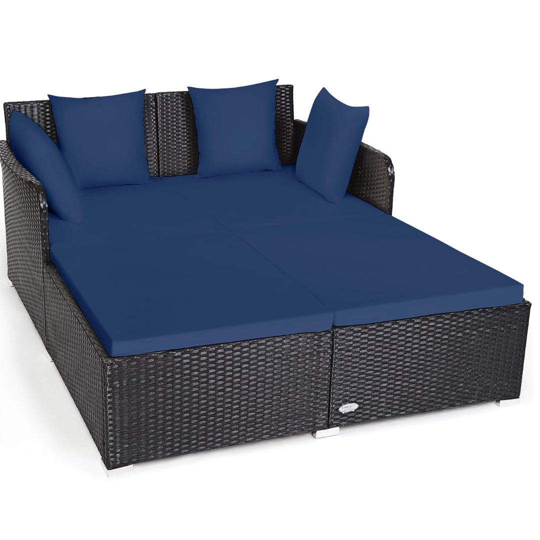 Costway Outdoor Patio Rattan Daybed Pillows Cushioned Sofa