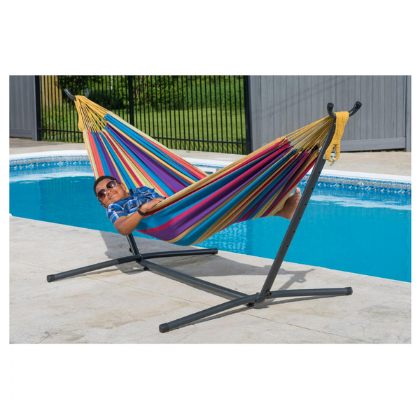 Vivere Double Cotton Hammock with Space Saving Steel Stand