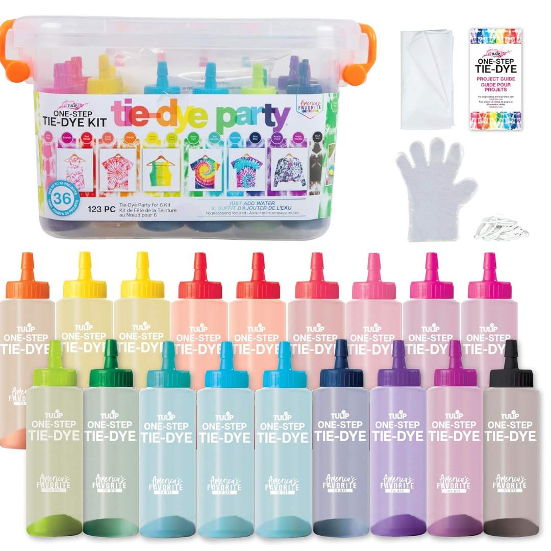 Tulip One-Step Tie-Dye Party, 18 Pre-Filled Bottles, Creative Group Activity, All-in-1 Fashion Design Kit